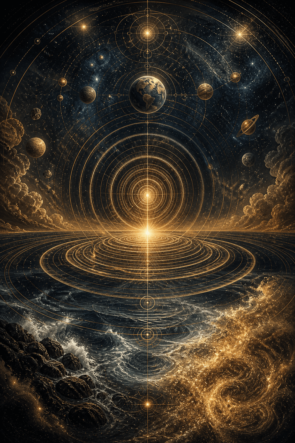 Golden waves bringing creation into ordered harmony
